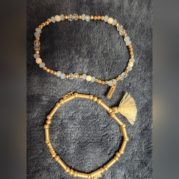 LOANA AND LILLY, STRETCH BEADED BRACELETS, LOVE AND WITH LOVE, SET Of 2 - Picture 1 of 5